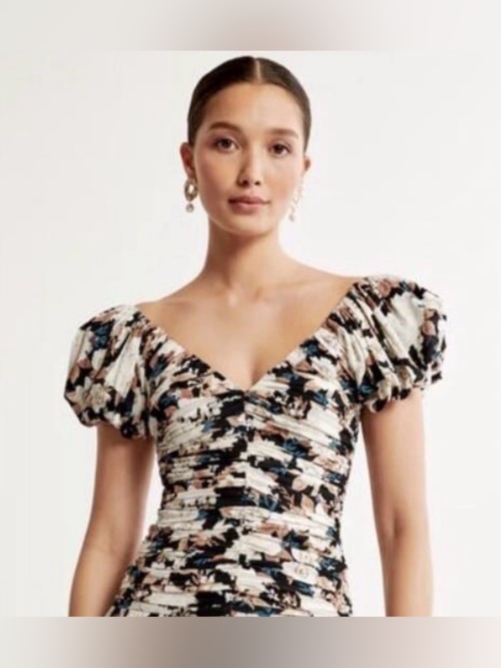 Abercrombie & Fitch Black Floral Ruched Top